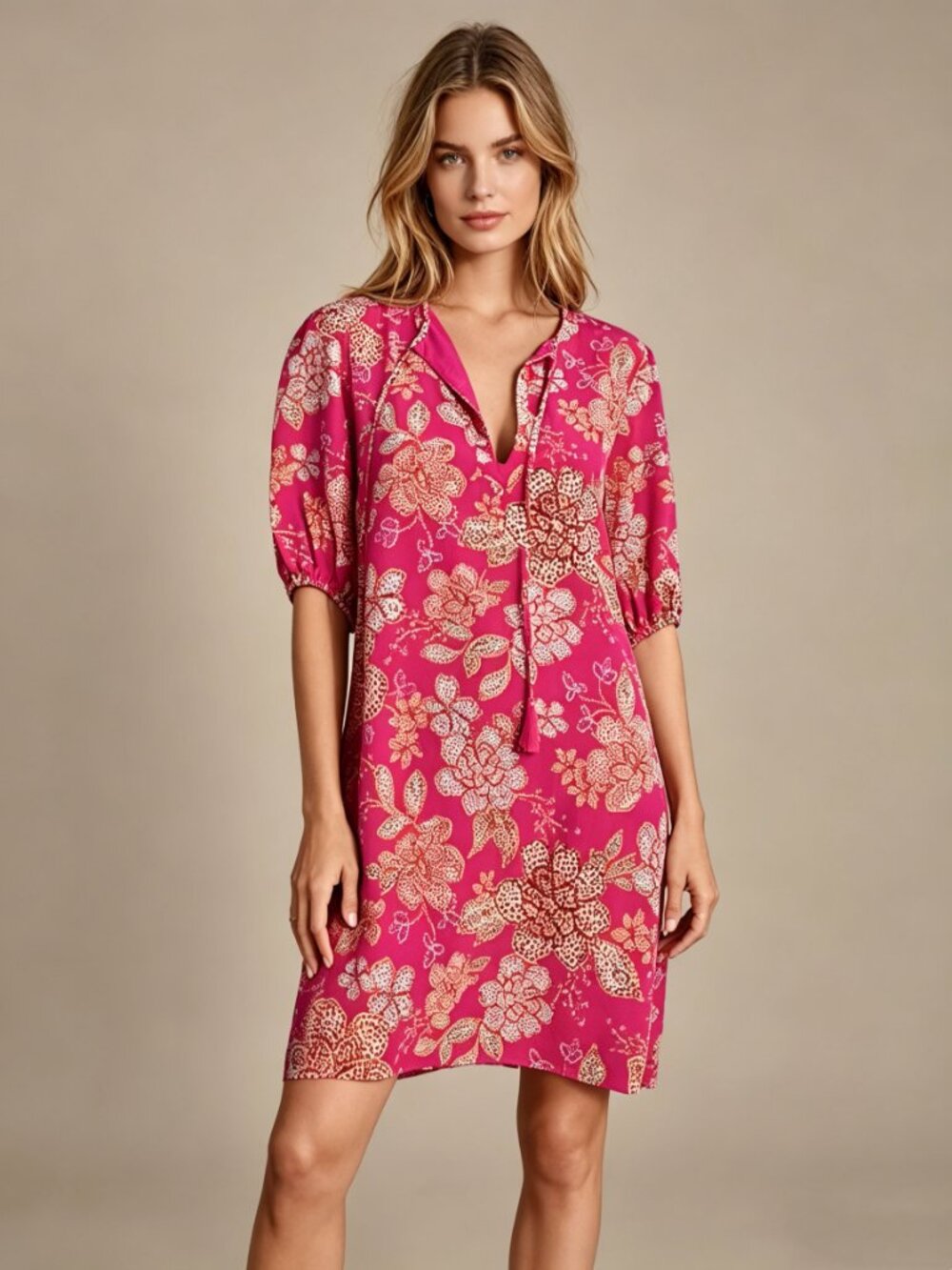 NWOT Johnny Was Silk Vesna Tunic Mini Dress Size S Pink Short Sleeve